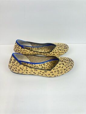 Rothy's Leopard Print Ballet Flats in Tan with Blue Trim Size 9 Slip On